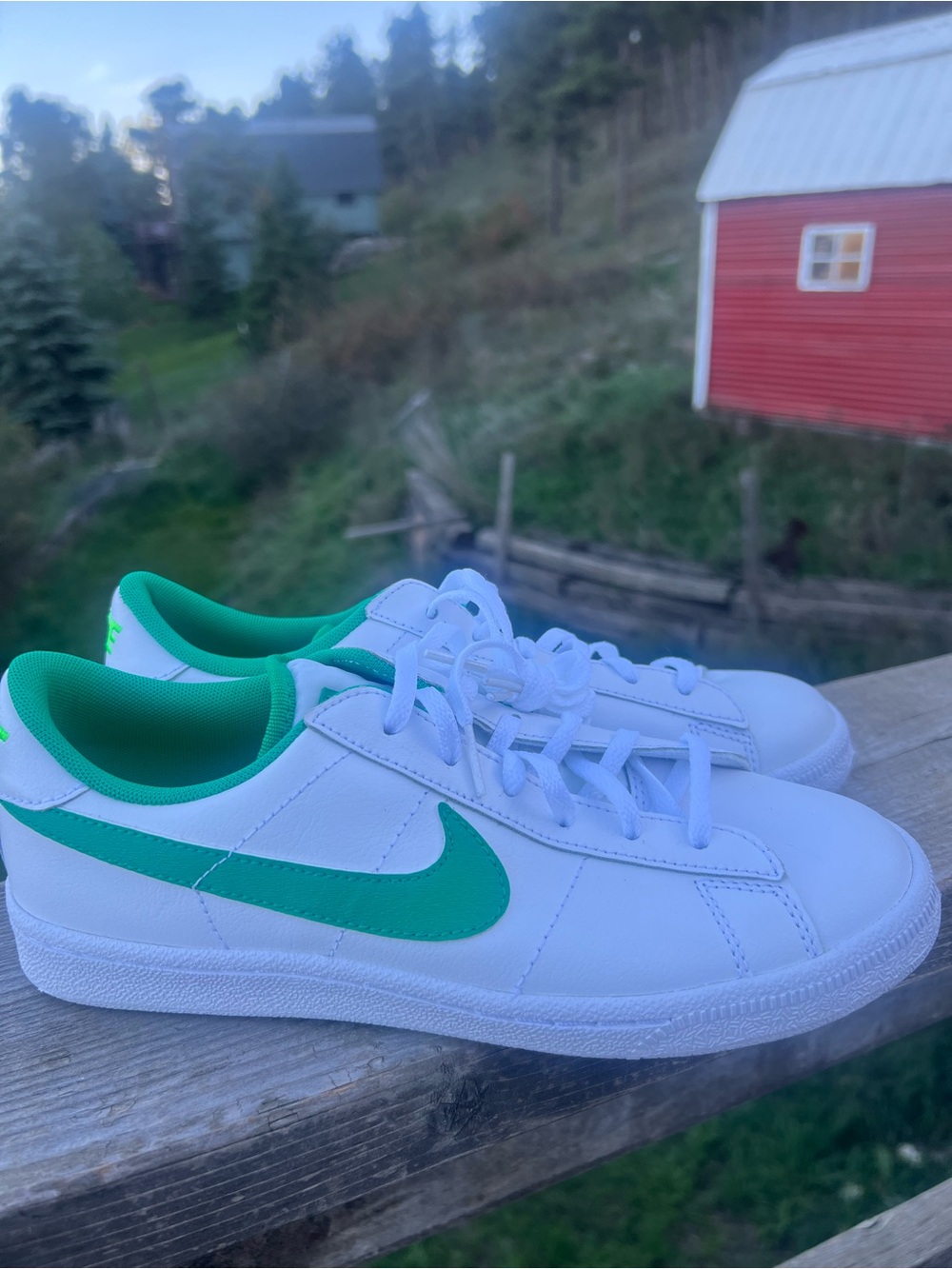 Nike Blazer Low Leather Shoes White Forest Green Kids size 5.5Y